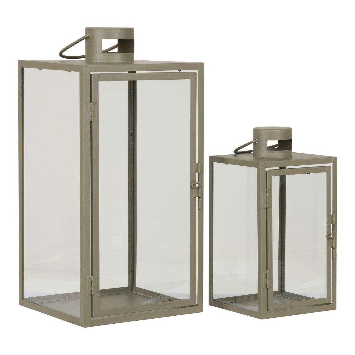 Corfu Lanterns - Green, Steel, Glass, 13/19.5x13/19.5x25.5/40 cm - Set of 2