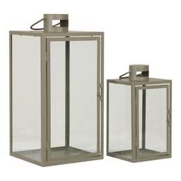 Faroles Corfú - Verde, Acero, Vidrio, 13/19,5x13/19,5x25,5/40 cm - Juego de 2