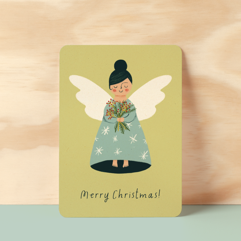Postcard |  Angel with winter green