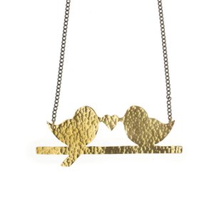 Hammered Brass Lovebirds Necklace