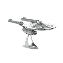 Metal model kit of the USS Enterprise starship from the Star Wars franchise, featuring a detailed design with various components and structures.