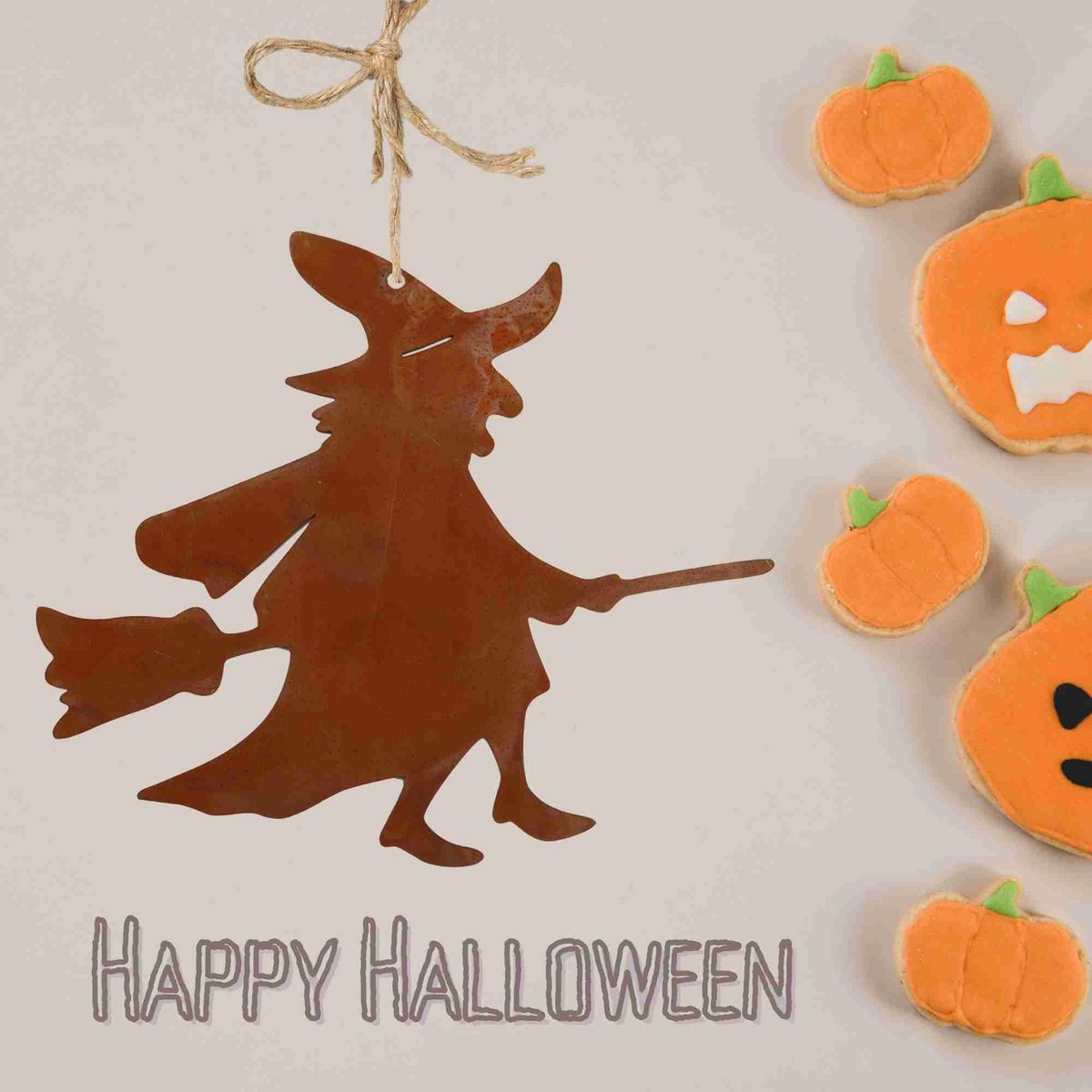 Rusty metal decorative witch | on stick and for hanging | Metal Halloween decoration