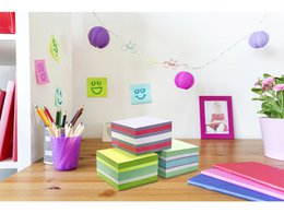 Info notes 75x75mm assorti felle kleuren blok a 450 vel: wit, lemon, felgroen, pastelgroen