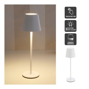 LED Tischlampe aus Metall weiß, Indoor, (B/H/T) 11x38x11cm USB, Eisen, 56LED, stufenlos dimmbar, 3 weißtöne, kalt-, warm-, reinweiß, 1m USB zu USB C Ladekabel, max, 65 Lumen, Ladezeit 1-2 Stunden, Leuchtdauer bis zu 6 Stunden