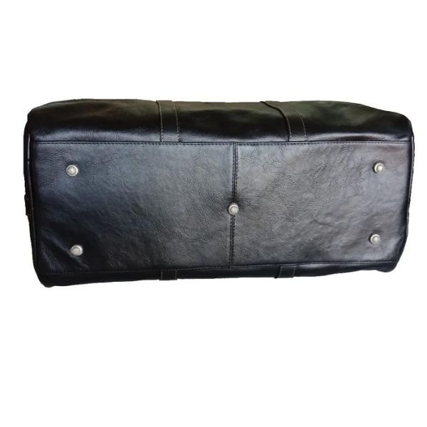 Handmade Black Leather Travel Bag – Artisan 22.8" (58cm) "Obsidian" Duffle with Protective Base Rivets & Executive Finish