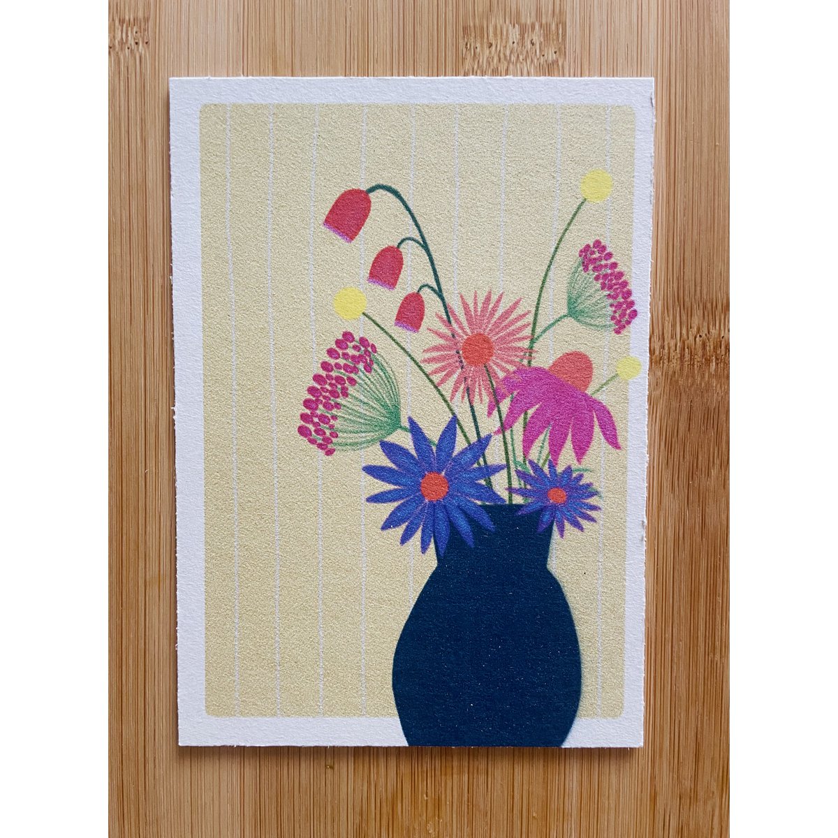 Blue vase with wild flowers cardboard card