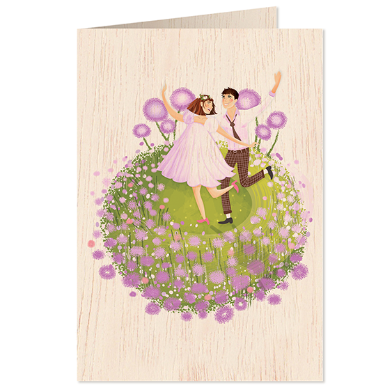 In love! Wedding wooden folded greeting card