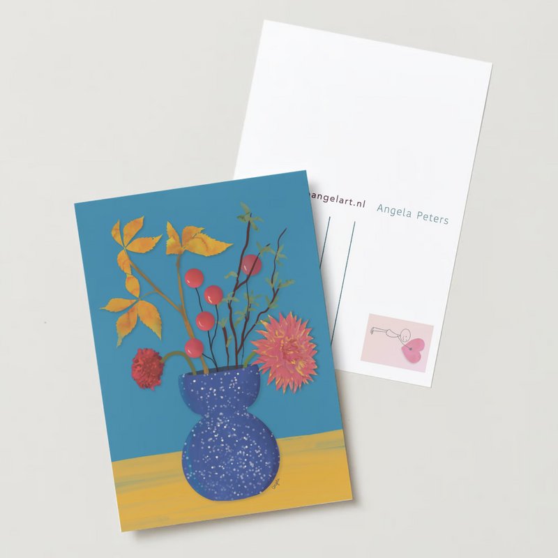 Blå vase med blomster lykønskningskort