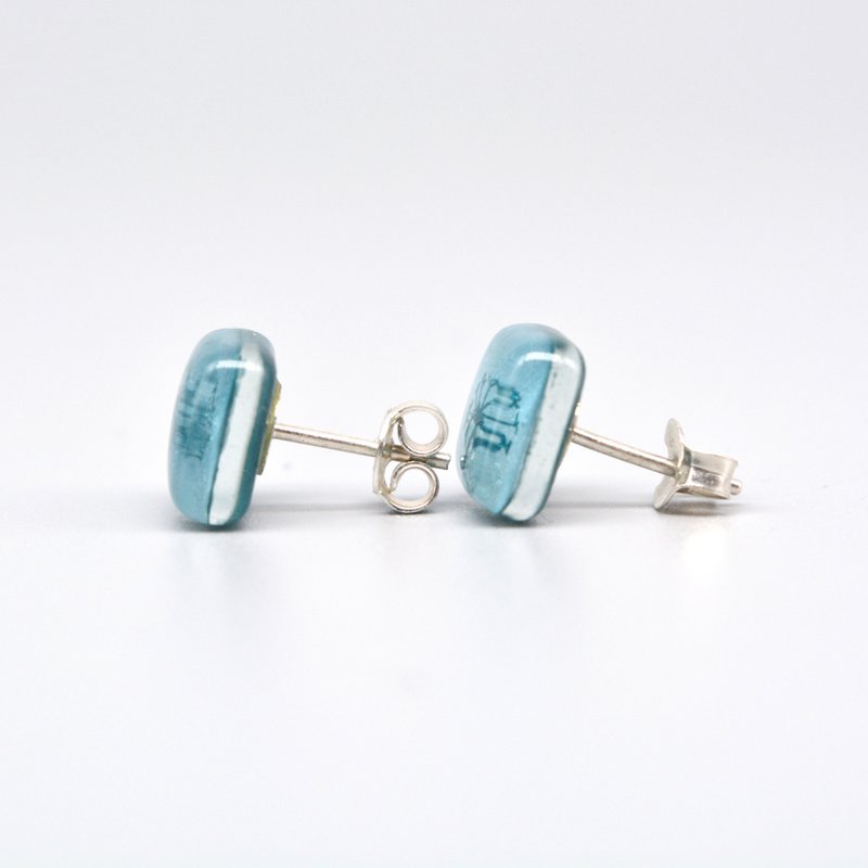 Löwenzahnknopf-Ohrringe, türkisgrüne Farbe, Glas und Sterlingsilber