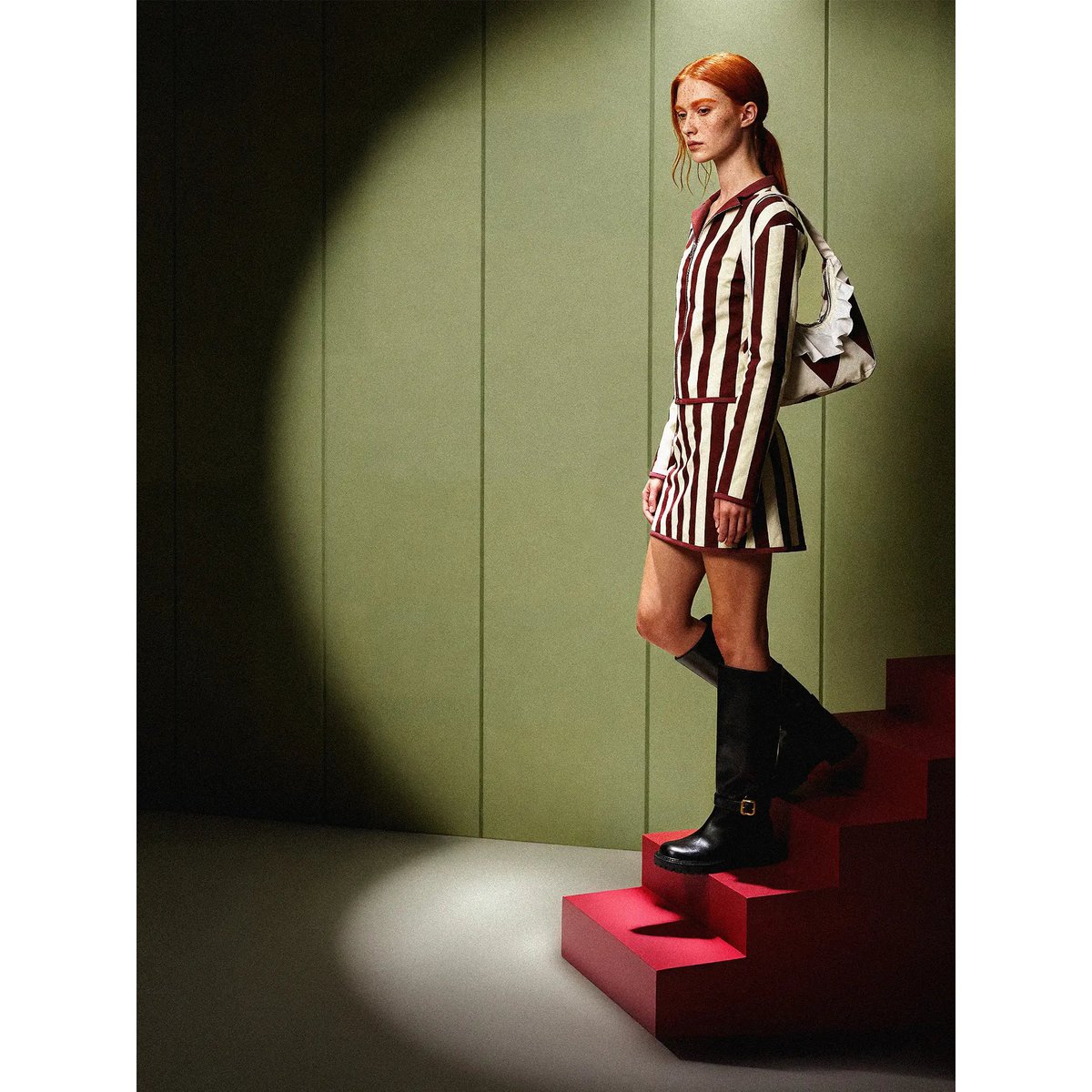 Whistle Burgundy stribet mininederdel