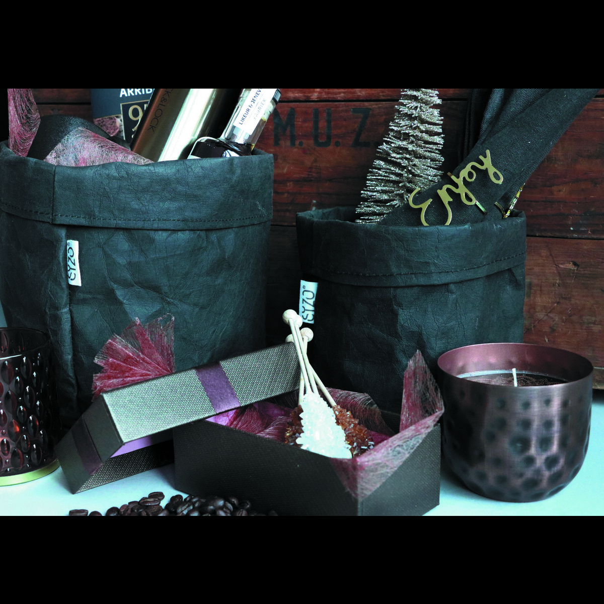 Bolsa de papel lavable SIZO negra con forro impermeable biodegradable