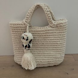Luna -Leena Pom Pom Bag Charm Leopard - Wool & Cotton - Handmade in Nepal