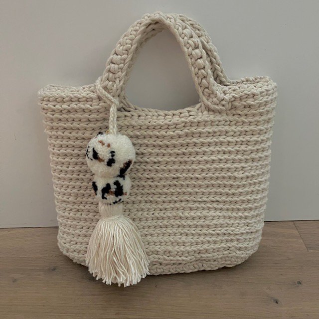 Luna -Leena Pom Pom Bag Charm Leopard - Wool & Cotton - Handmade in Nepal