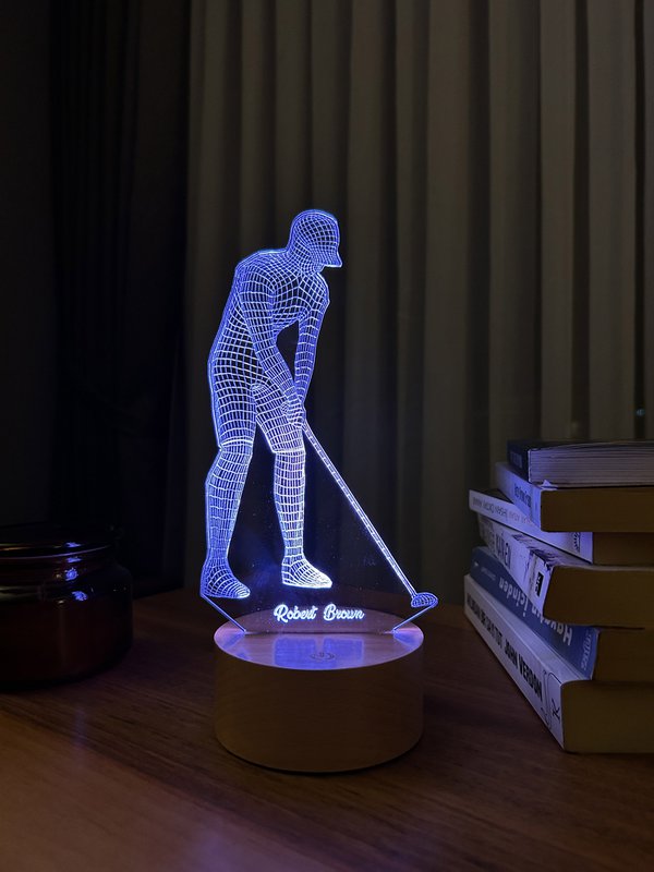 Lampa LED dla golfistów 3D | Drewniana bateria i kabel USB