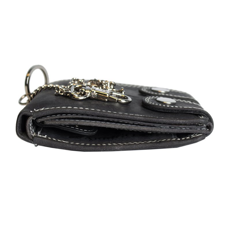 Leder Damen Geldbörse mit Kette Schwarz - Leder Herren Geldbörse mit Kette Schwarz
