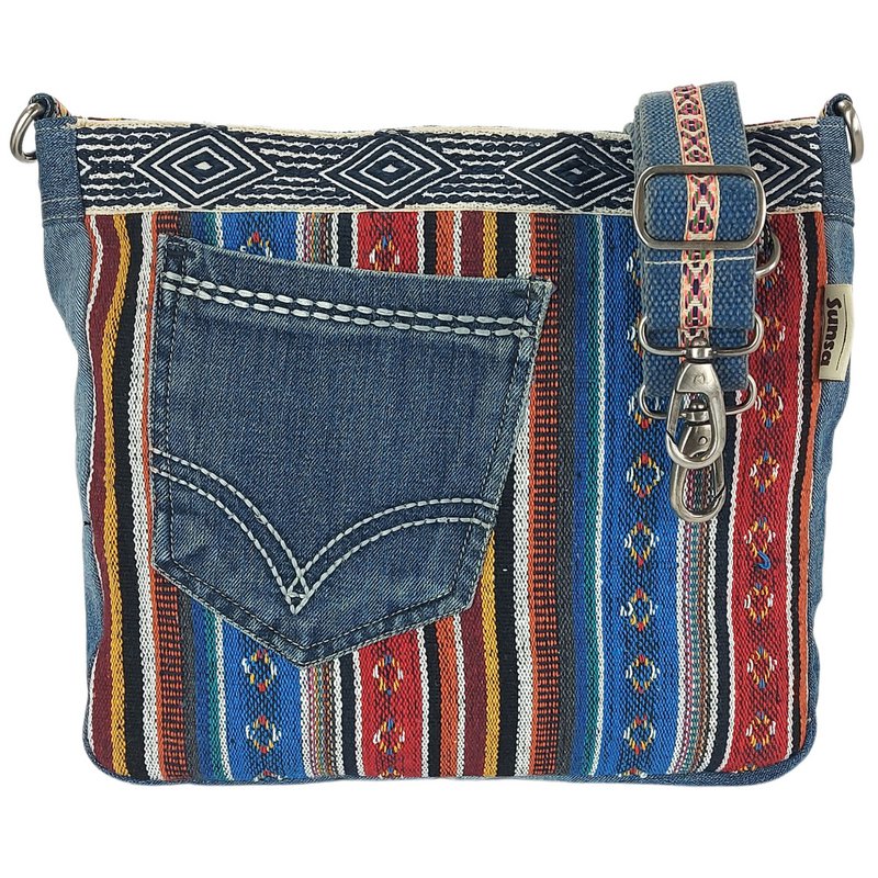 Sunsa Bæredygtig Skuldertaske til kvinder. Skuldertaske lavet af genbrugte jeans og bomuld. Håndtaske vintage retro stil. Crossbody taske til kvinder.