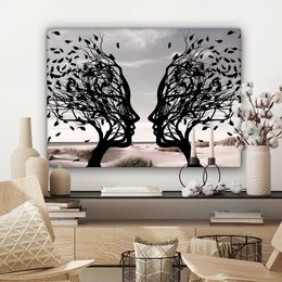 Canvas schilderij  - Wanddecoratie Bomen - Gezicht - Bladeren - Moderne kunst - Muurdecoratie woonkamer - Kamer decoratie modern - Abstracte schilderijen