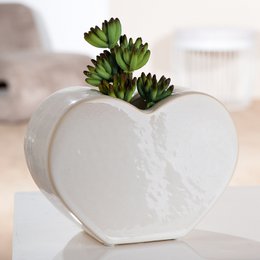 Vase Herz Heart glasiert weiß, H.14 cm