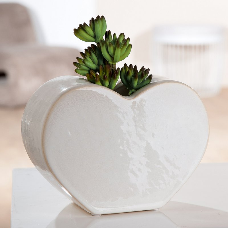 Vase Herz Heart glasiert weiß, H.14 cm