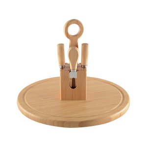Wooden cheese tray turning with 4 cheese utensils