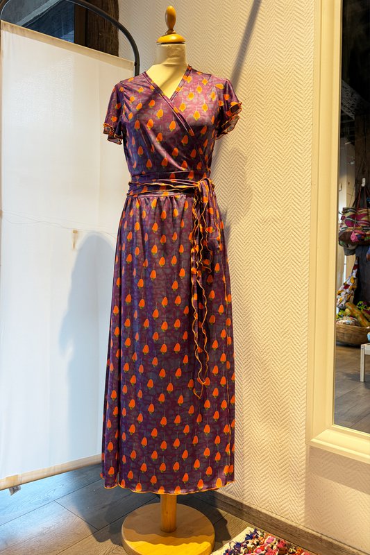 Vestido de billetera oxum manga voladora Caju mûr