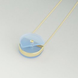 Blue and white pendant necklace with a round locket design and a small diamond-like accent.
