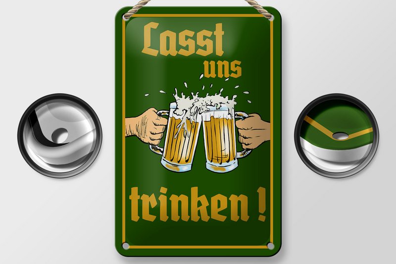 Tin sign alcohol 12x18cm beer let's drink glasses decoration
