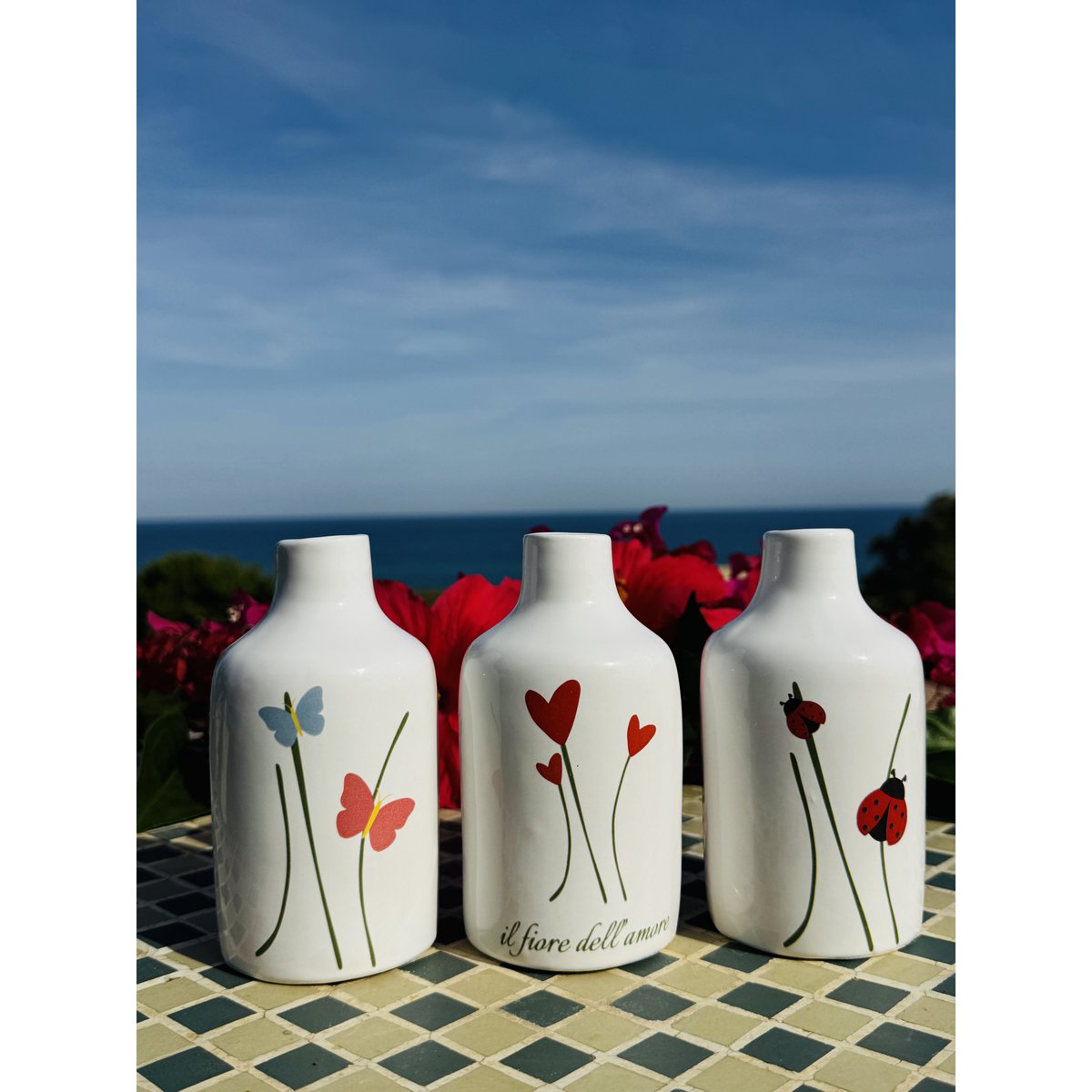 Handmade oil bottle of oil donors oil jug ceramic bottle with graphics for olive oil & vinegar from Italy 250ml