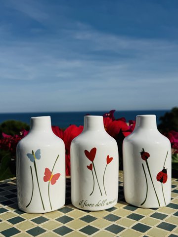 Handmade oil bottle of oil donors oil jug ceramic bottle with graphics for olive oil & vinegar from Italy 250ml