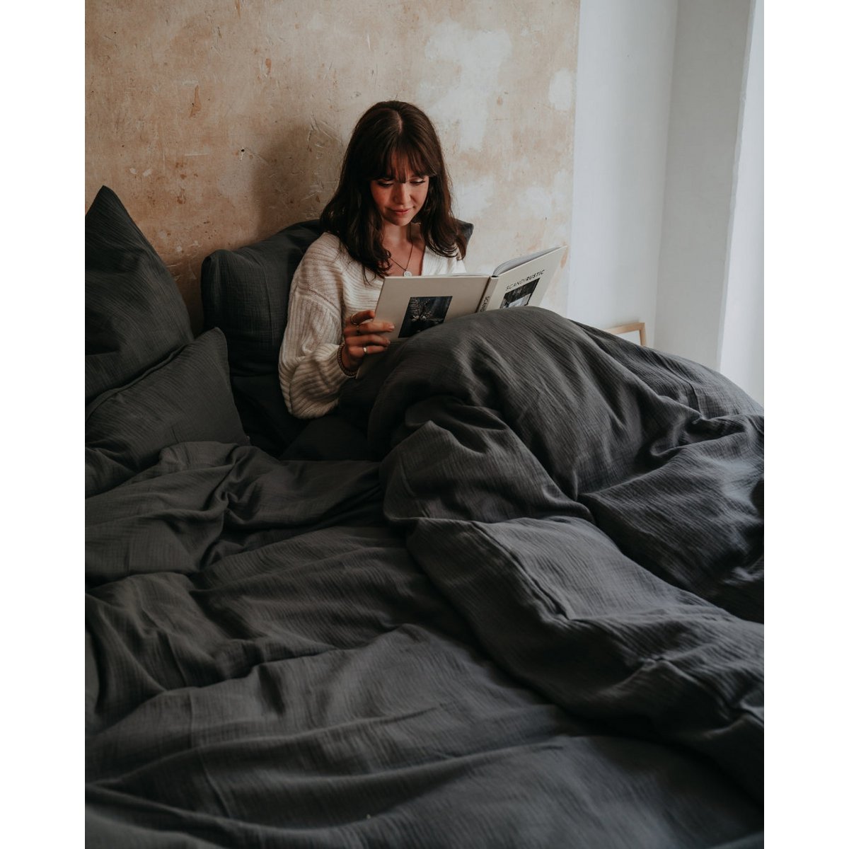 Muslin bed linen “Eliane” • Anthracite