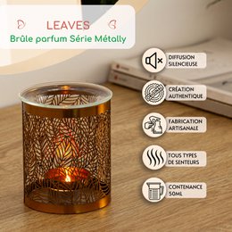 Bruciaprofumo Metally Leaves – Motivo Originale in Metallo Traforato e Vetro – Decorazione per Interni – Idea Regalo