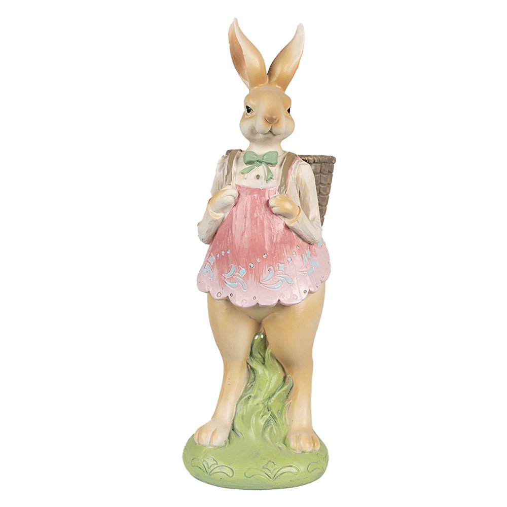 Beeld Konijn 31 cm Bruin Roze Polyresin Paasdecoratie