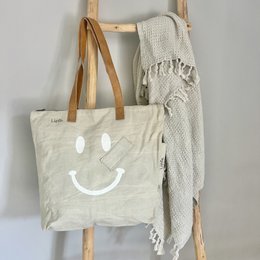 ShopperBag happy face white (vintage light canvas) NEW