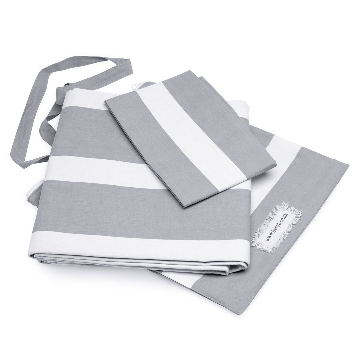 Set copripiumino e federa reversibili a righe sottili grigio Scandi