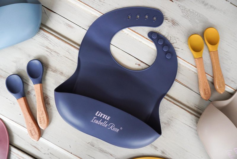 Silicone bib dark blue 30x23 cm Little Isabelle Rose