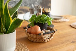 Large laundry tub, basket braided out of water hyacinth with wooden handles