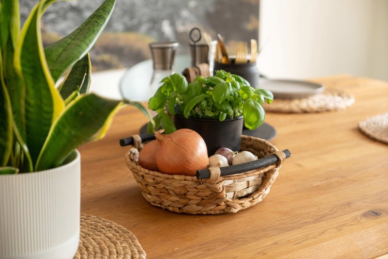 Large laundry tub, basket braided out of water hyacinth with wooden handles