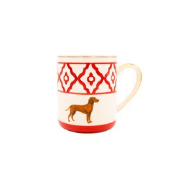 Tasse à café/tasse à café modèle Vizsla en céramique, peinte à la main avec motif Vizsla, bord doré et anse dorée, 250 ml. Contenu de la tasse disponible en rouge, vert et bleu