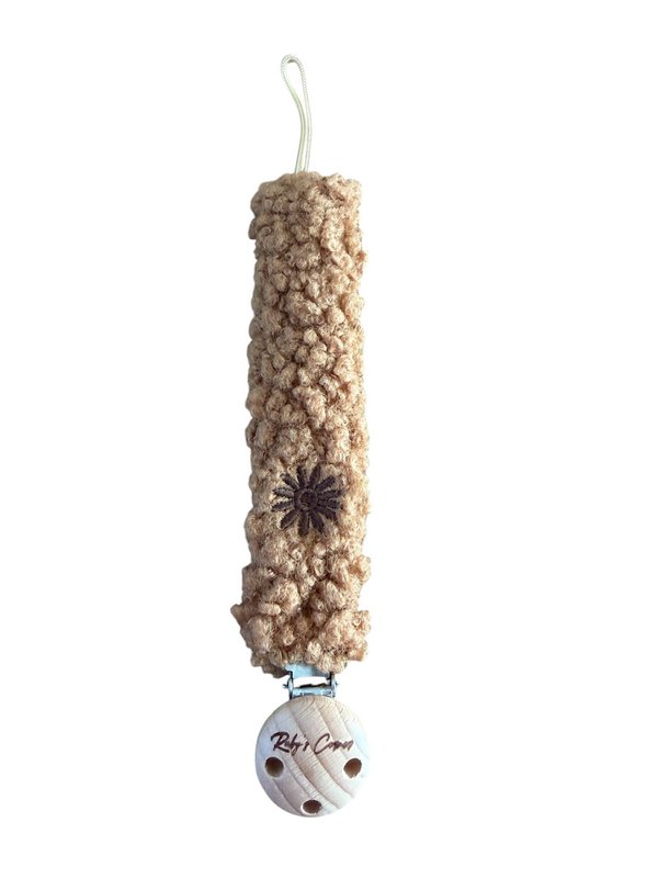 Pacifier Cord Teddy - Flower - Dark Brown