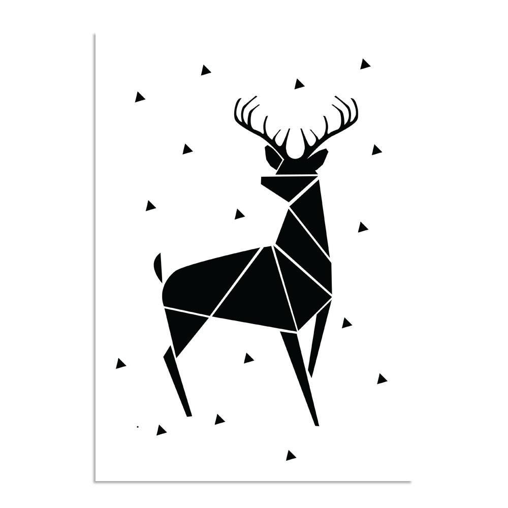 Rensdyr - Abstrakt - Juleplakat - Tekstplakat - Sort Hvid plakat