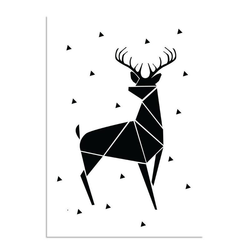 Rensdyr - Abstrakt - Juleplakat - Tekstplakat - Sort Hvid plakat