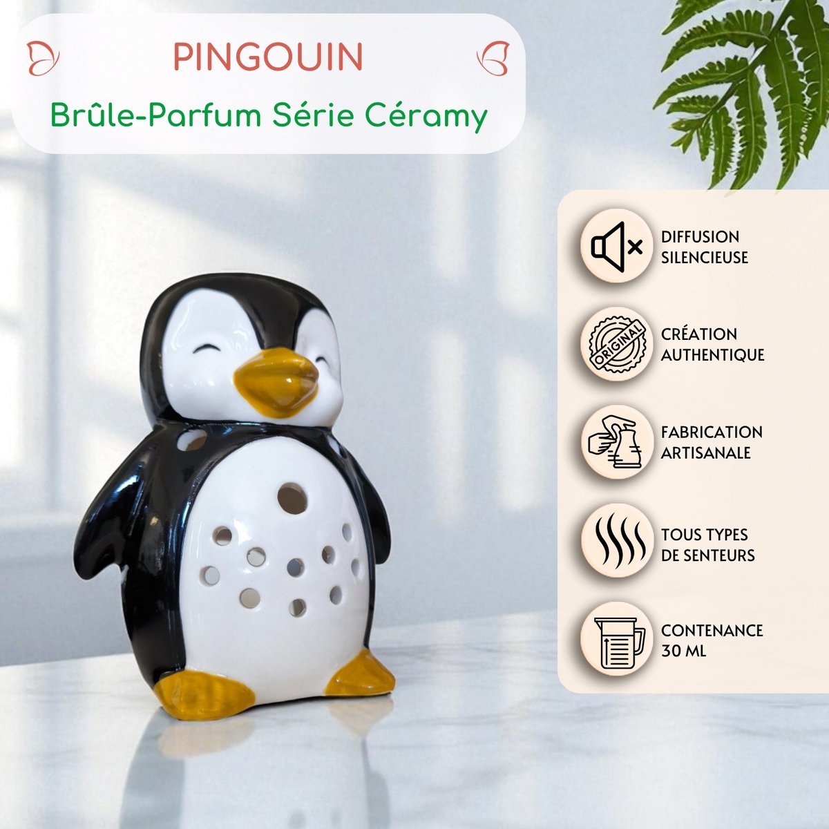 Burnt-Parfum-Pinguin in handgemaltem Keramik-Diffuser-ätherischen Ölen, Parfüm oder Wachs-12,5 cm-Kooner-Winteratmosphären-Ursprung-Wohlbefinden
