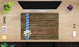 Large desk pad made of wood with a Bavarian-style ribbon and edelweiss flower decoration.