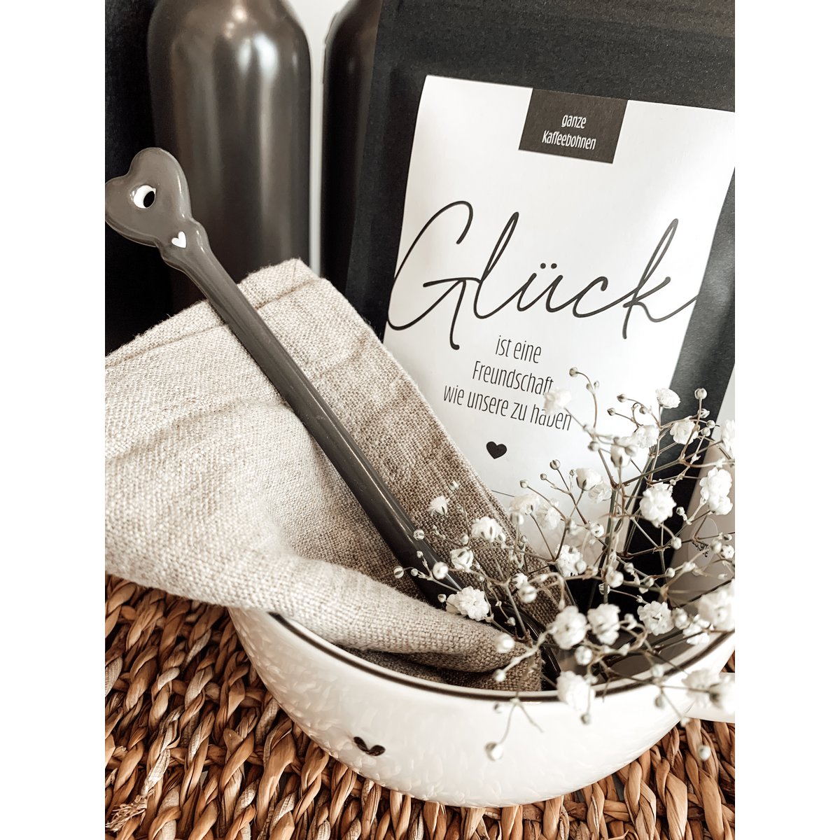 Koffiebonencadeau “Lucky Friend” – Midi-zakje van 50 g zwart – souvenir vriendschap gefeliciteerd