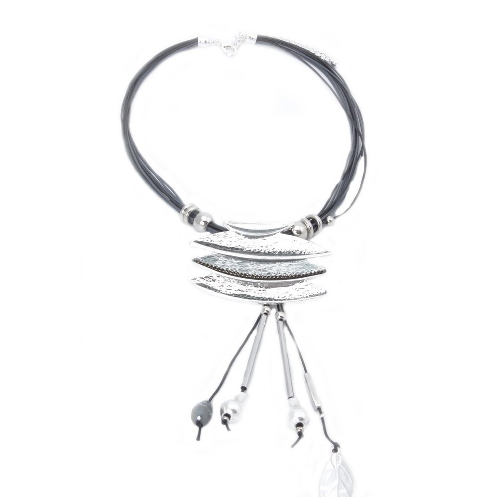 Necklace with 10 cords in gray and black