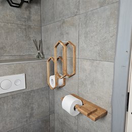 Toilet Paper Holder for Wall Mounting, Wooden Bathroom Storage Rack for 4 Rolls, Compact Organizer for Bathrooms