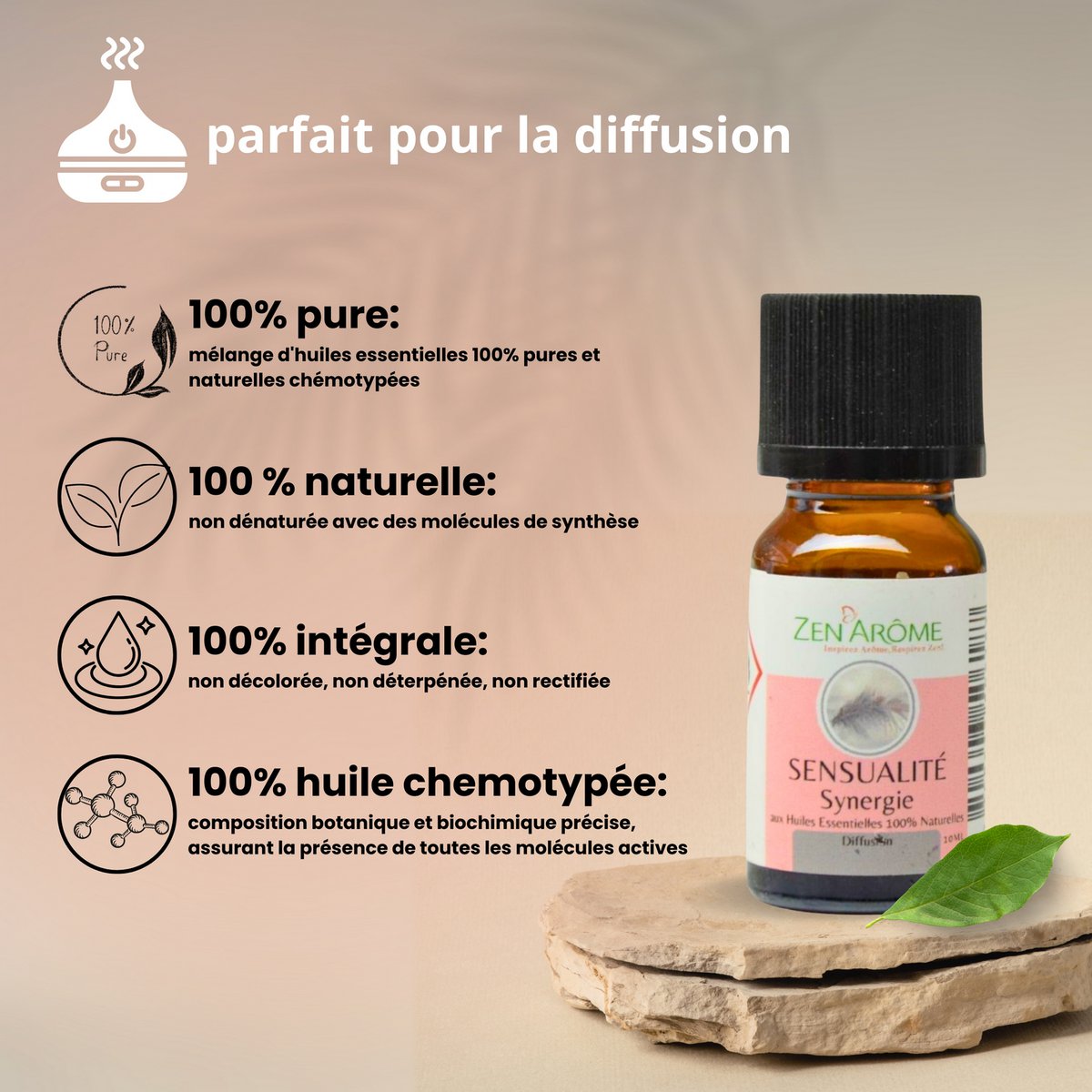 Sinergia de aceites esenciales - Sensualidad - 10 ml - Uso para Difusión - Envasado en Francia