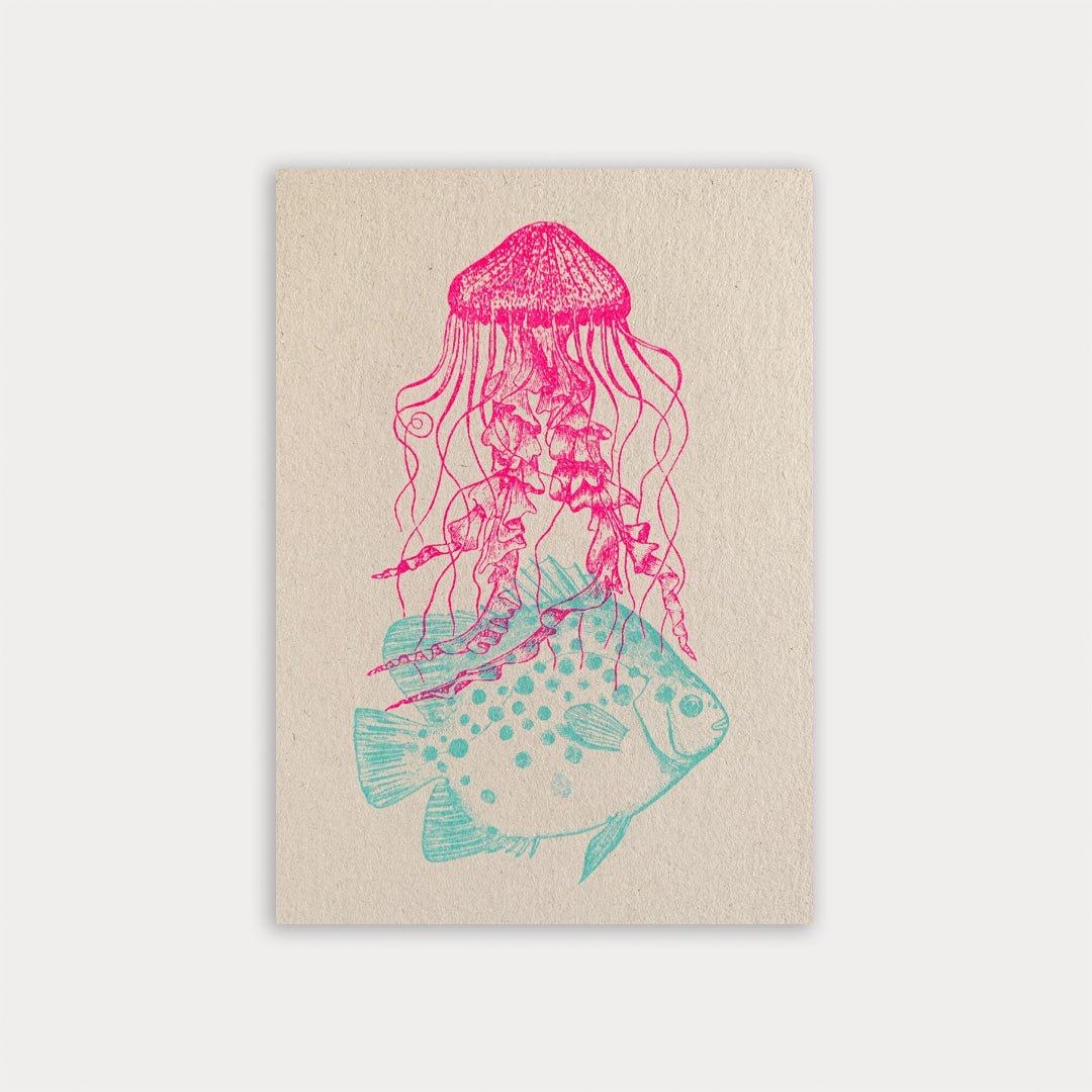 Ansichtkaart / kwallen en vissen / ecopapier