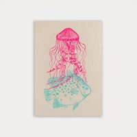 Postcard / jellyfish and fish / eco paper