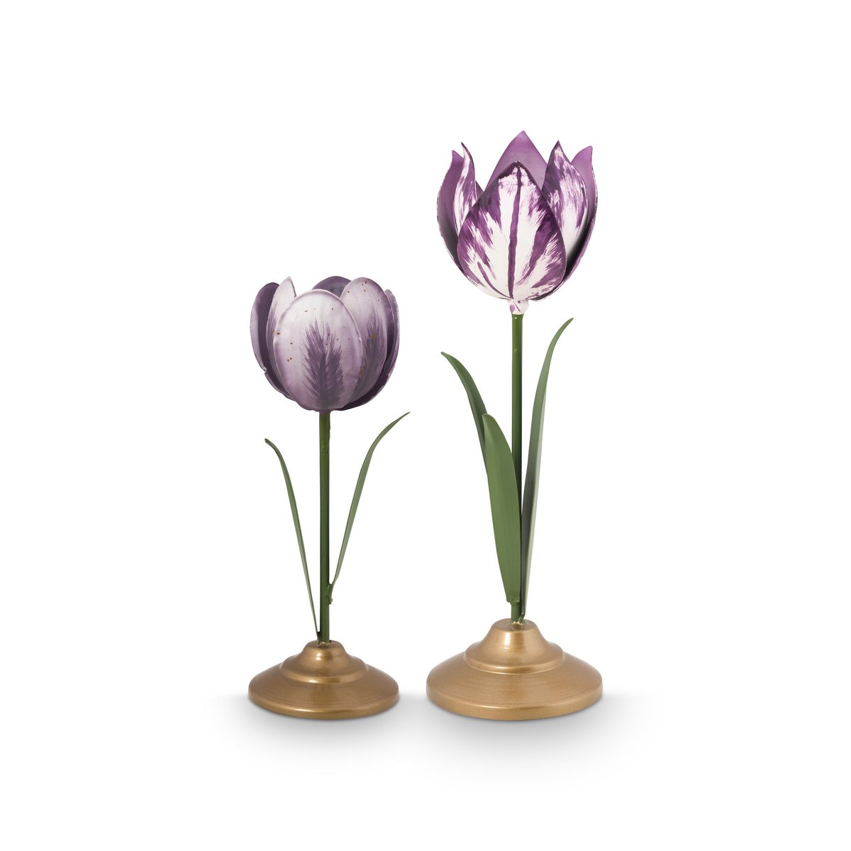 Set/2 Tulip Candle Holders Metal Lilac